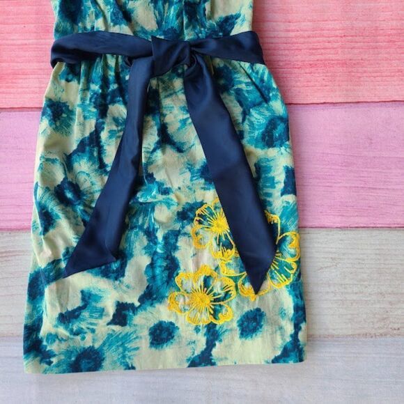 Anthropologie Floreat Blue‎ Floral Beaded Mini Pleated Sheath Dress 4 - Picture 3 of 7